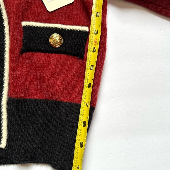 JULIA Burgundy Preppy Trim Cropped Knit Cardigan Sweater Women’s Sz Small - Picture 9 of 10